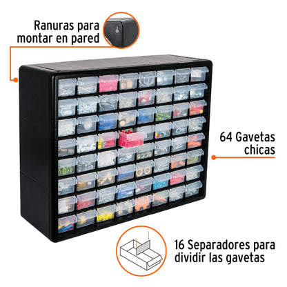 Organizador con 64 gavetas, Truper - Código: 10895