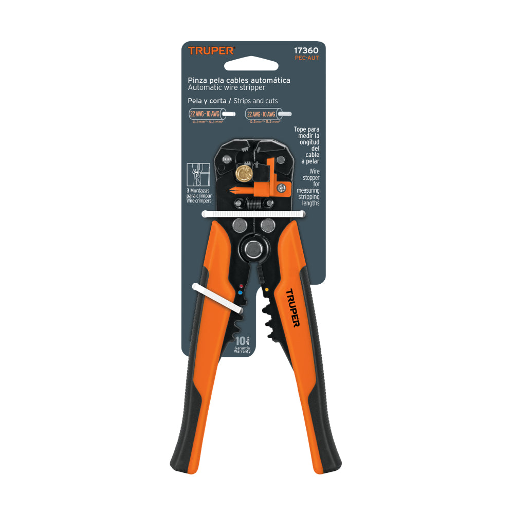 Pinza 8" pela cables automática, 22 a 10 AWG, TRUPER - Cod: 17360