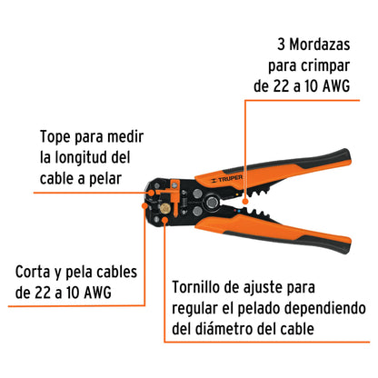 Pinza 8" pela cables automática, 22 a 10 AWG, TRUPER - Cod: 17360