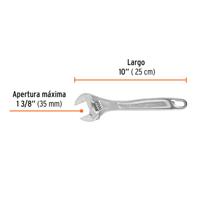 Llave ajustable (perico) 10" profesional cromada, Expert - Cod:15507