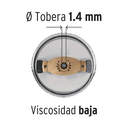 Pistola p/pintar gravedad HVLP vaso plástico, 1.4 mm, Truper - Código: 12128