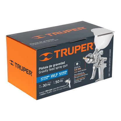 Pistola p/pintar gravedad HVLP vaso plástico, 1.4 mm, Truper - Código: 12128