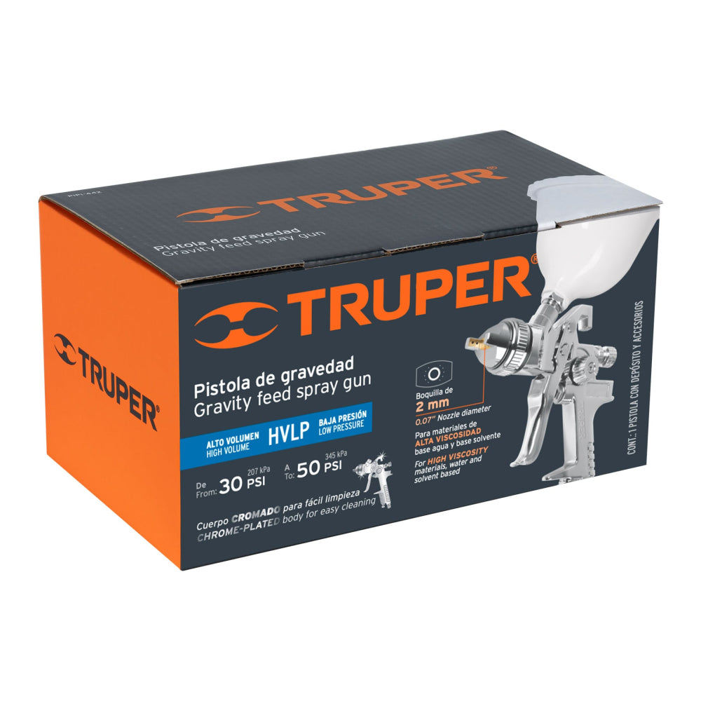 Pistola p/pintar gravedad HVLP vaso plástico, 2 mm, Truper - Código: 12131