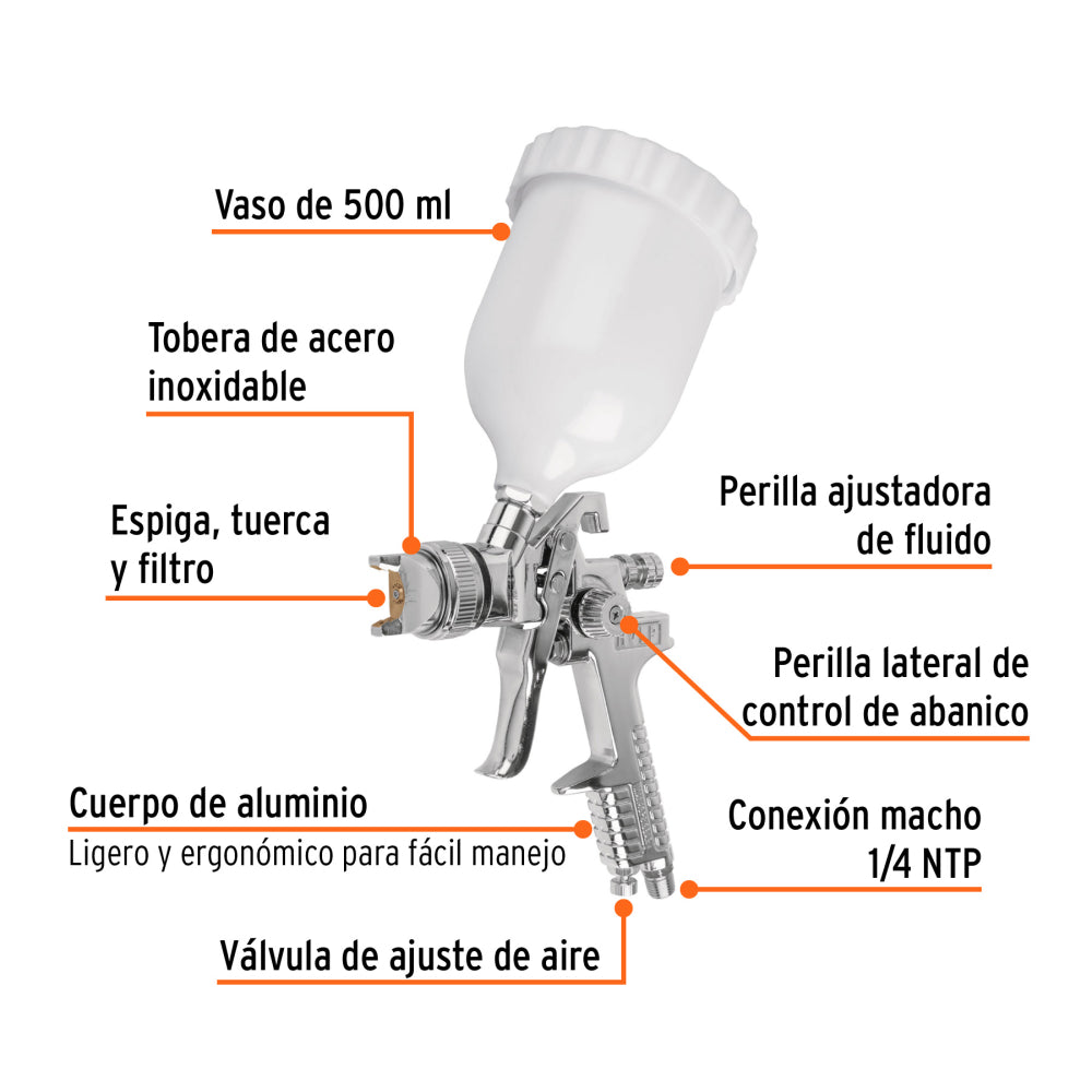 Pistola p/pintar gravedad HVLP vaso plástico, 2 mm, Truper - Código: 12131
