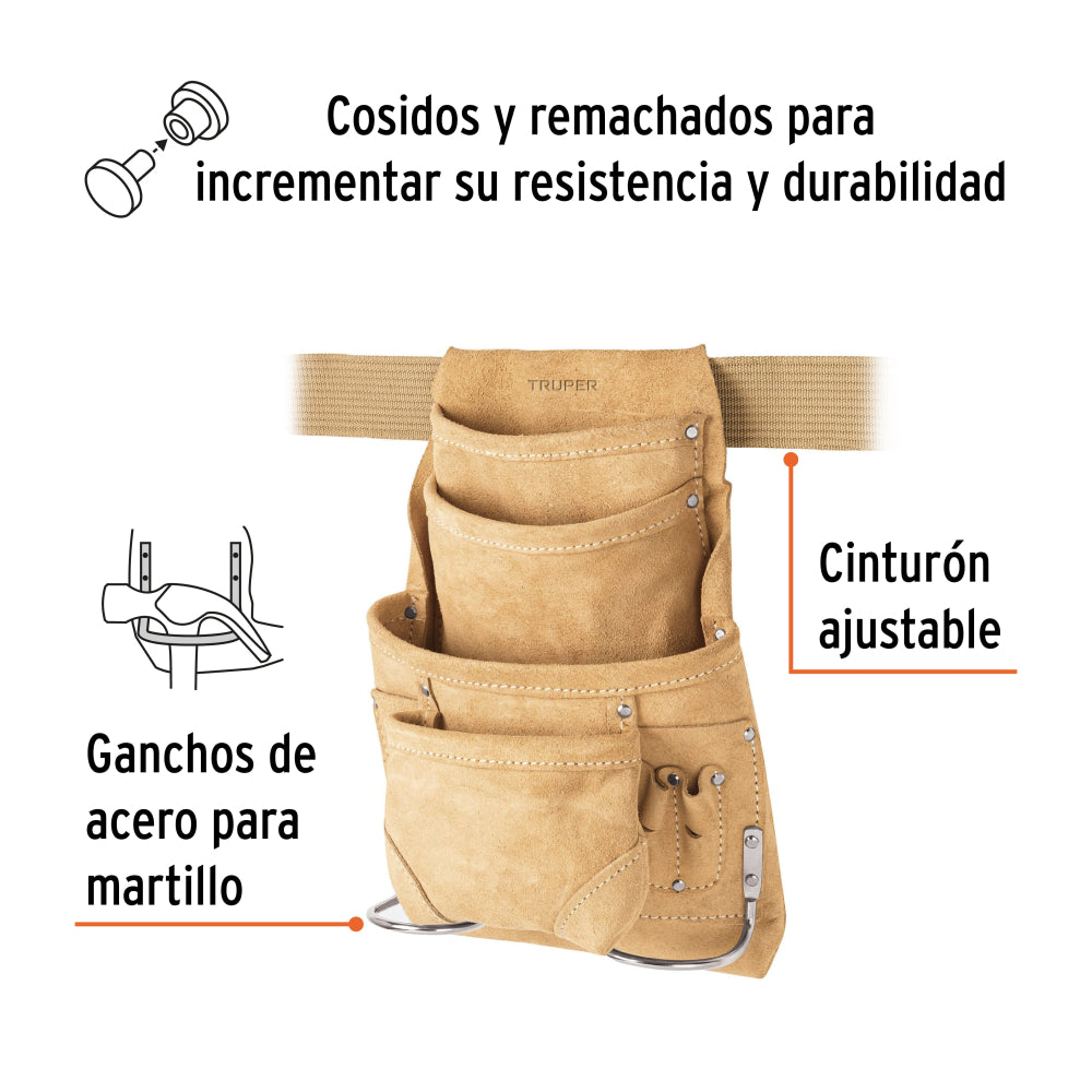 Porta herramientas de carnaza con 12 compartimentos, Truper - Codigo: 11536