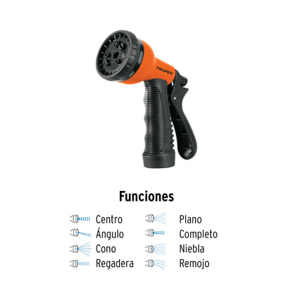 Pistola para riego de 8 funciones plástica con recubrimiento - CÓDIGO: 18482