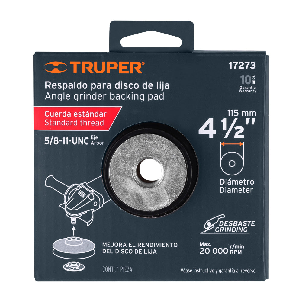 Respaldo para discos de lija 4-1/2", eje 5/8, TRUPER - Cod: 17273