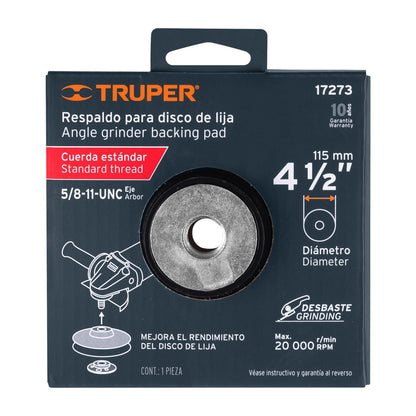 Respaldo para discos de lija 4-1/2", eje 5/8, TRUPER - Cod: 17273