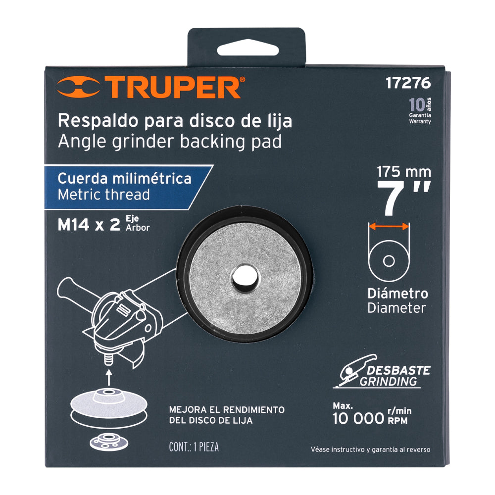 Respaldo para discos de lija 7", eje M14, TRUPER - Cod: 17276