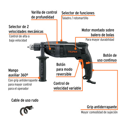 Rotomartillo 1/2" industrial, 900 W, 220 V - Código: 15202