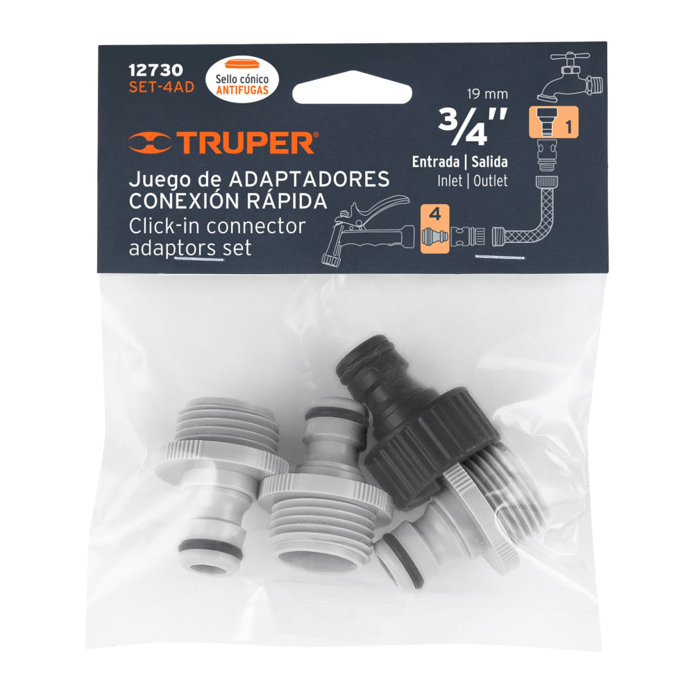 Set de 4 adaptadores para conectores click, Truper - Código: 12730