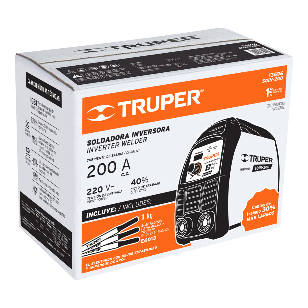 Soldadora inversora 200A, 220V, TRUPER - Código: 13696