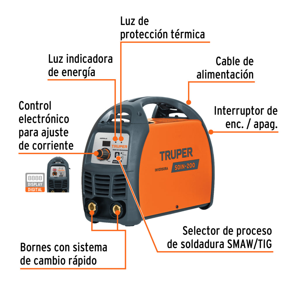 Soldadora inversora 200A, 220V, TRUPER - Código: 13696