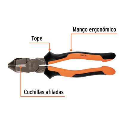 Pinza electricista 9" uso rudo, alta palanca, Comfort Grip - Código: 12351