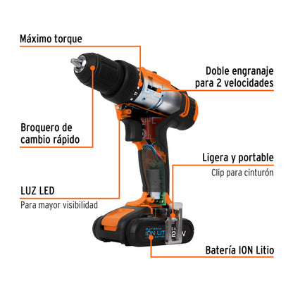 Taladro inalámbrico, batería ion Litio 20 V, 1/2", (220 V) - Código: 11011