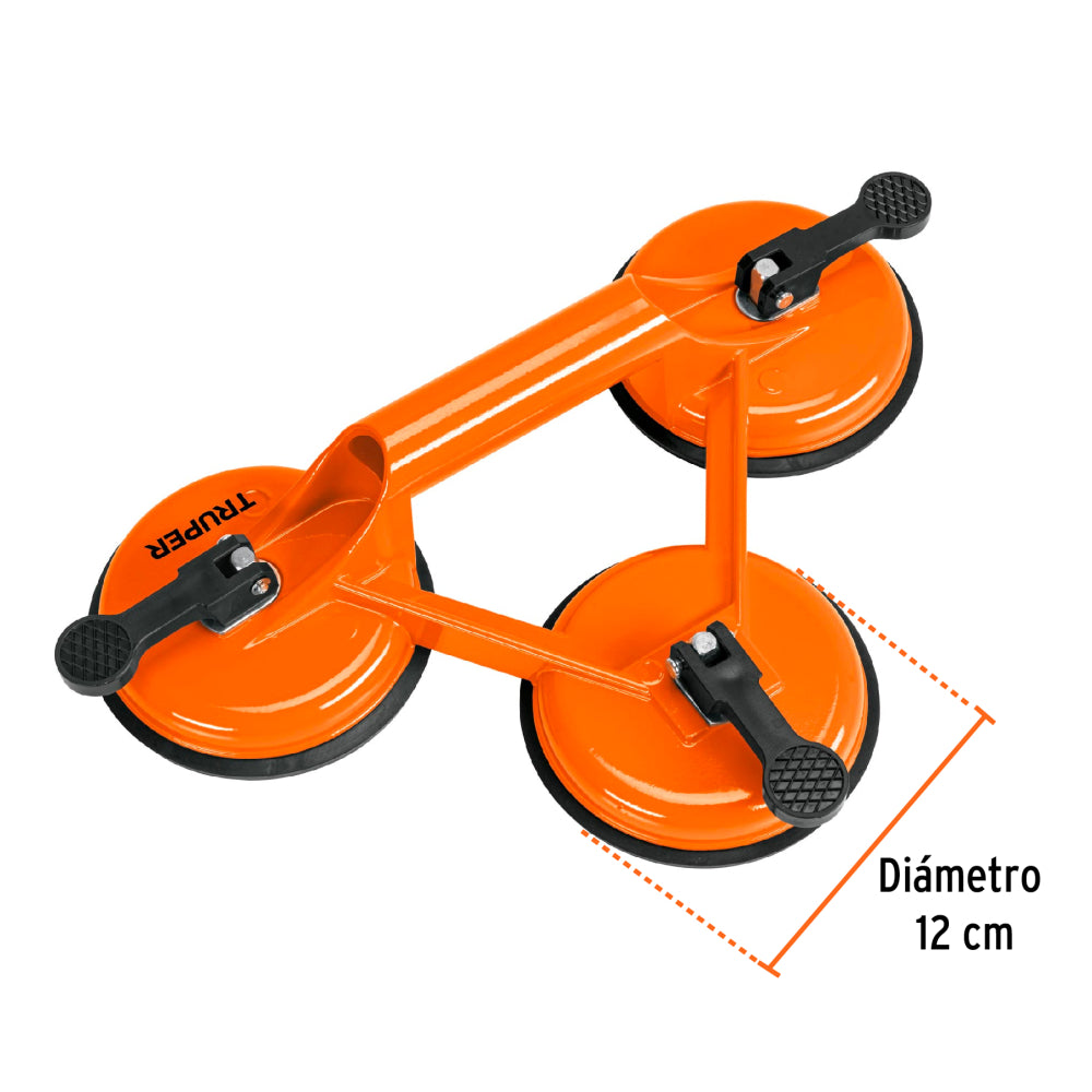 Ventosa de aluminio para vidrio, 3 copas de succión, Truper - CÓDIGO: 100762