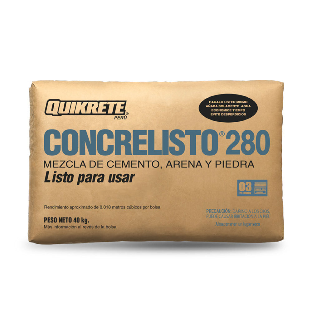 CONCRELISTO 280 TIPO I - MEZCLA DE CEMENTO, ARENA Y PIEDRA - QUIKRETE - BOLSA 40KG