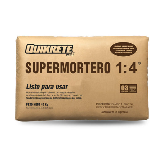 Supermortero 1:4 Tipo I – Mezcla de Arena Gruesa Tamizada y Cemento – Quikrete – Bolsa 40 kg